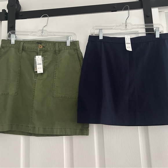 2 JCrew NWT skirts Size 8 army green - utility mini skirt and blue cotton mini - Picture 1 of 9